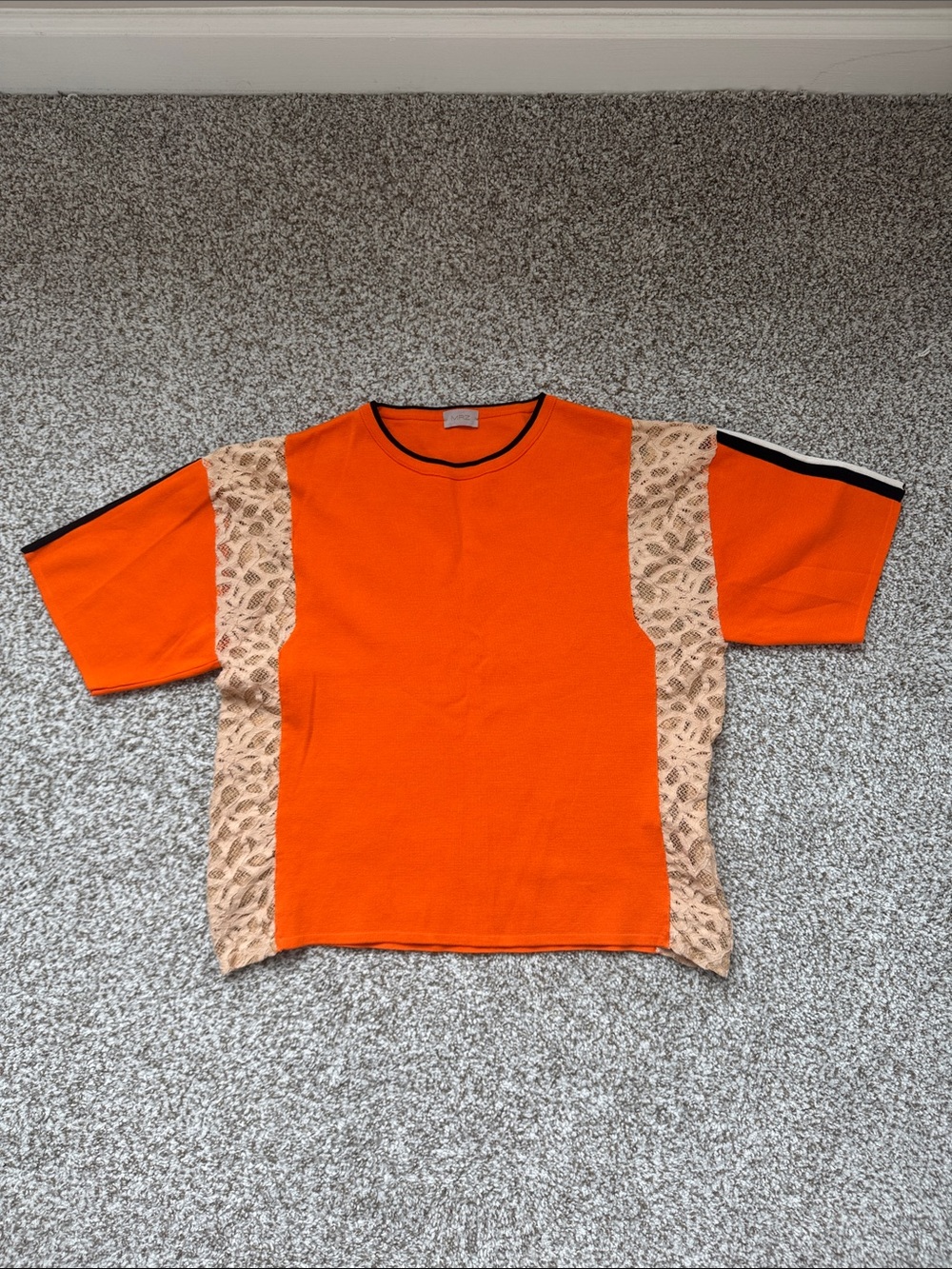 MRZ Italy Silk Giza Cotton Lace Panel Knit Sporty Top Orange Size Small S